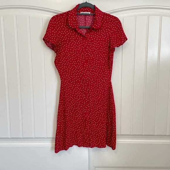 Reformation Noble Dress red white polka dot short sleeve button down size 8 - Picture 4 of 10